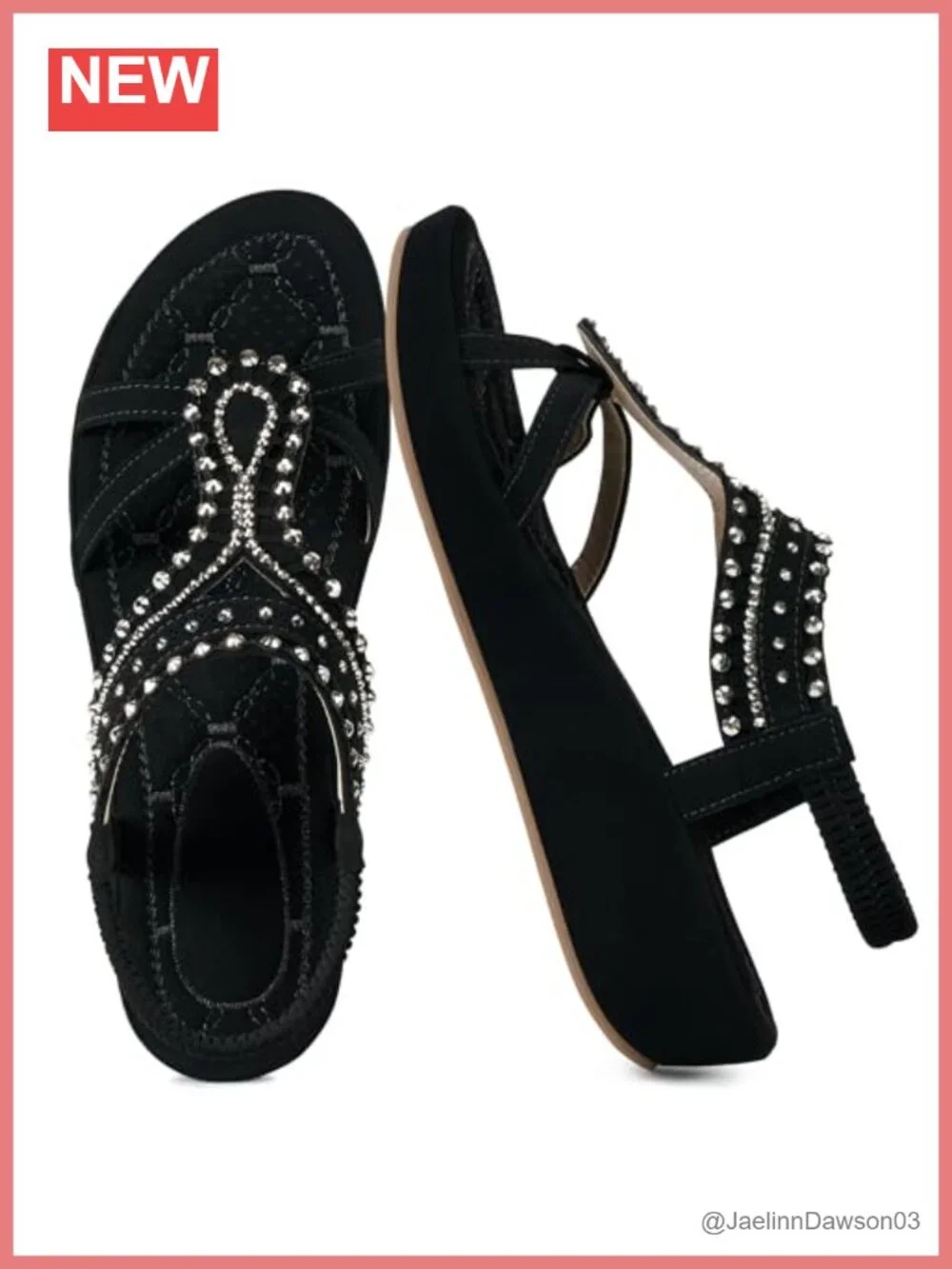 Wedge Sandals: Memory Foam Faux Leather Rhinestone Bohemian Platform Slip On